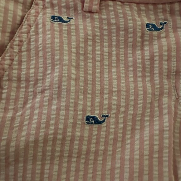 VINEYARD VINES Girls Pink Seersucker Shorts w/ Blue Embroidered Whales – Size 12 - Picture 2 of 5